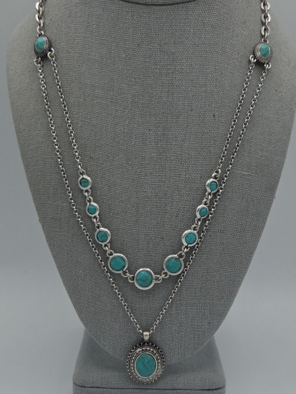 5 for $25! Lucky Brand Turquoise Color Layered Pendant Necklace